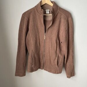 L.L bean Full Zip Up Sweater Brown Womens Size Medium 100% Cotton